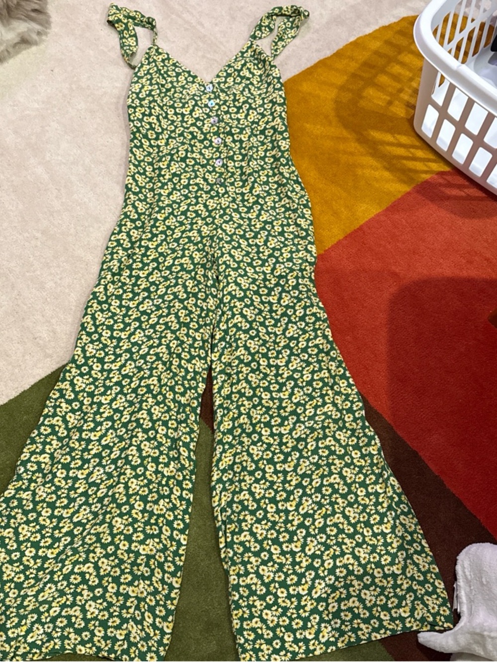 Zara Green Floral Tie-Strap Wide-Leg Jumpsuit